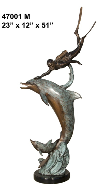Bronze Diver & Dolphin Statue - AF 47001M