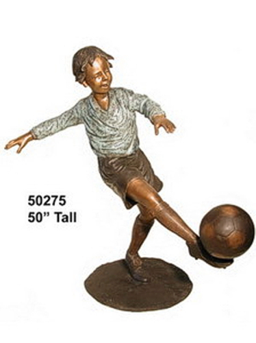 Soccer Boy Kicking Winning Goal Bronze Statue - AF 50275