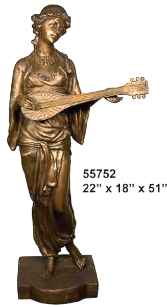 Bronze Lady Playing Mandolin Statue