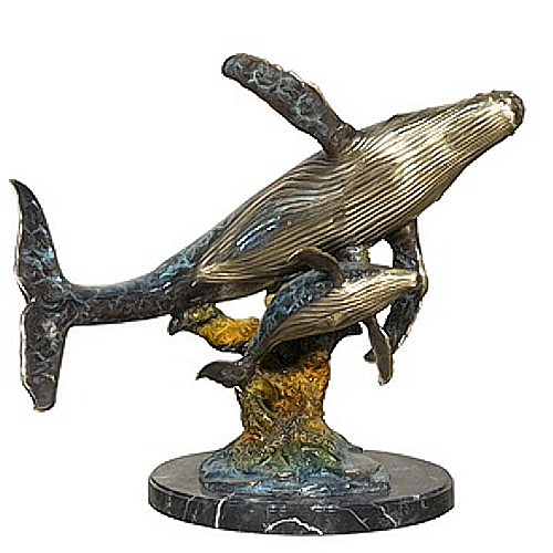 Bronze Humpback Whale & Calf Statue - AF 56753NB