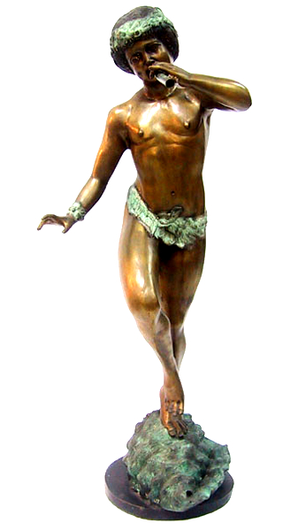 Bronze Boy Blowing Flute Statue - DD 6010L