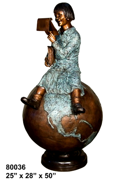 Bronze Girl Reading on Globe Statues - AF 80036