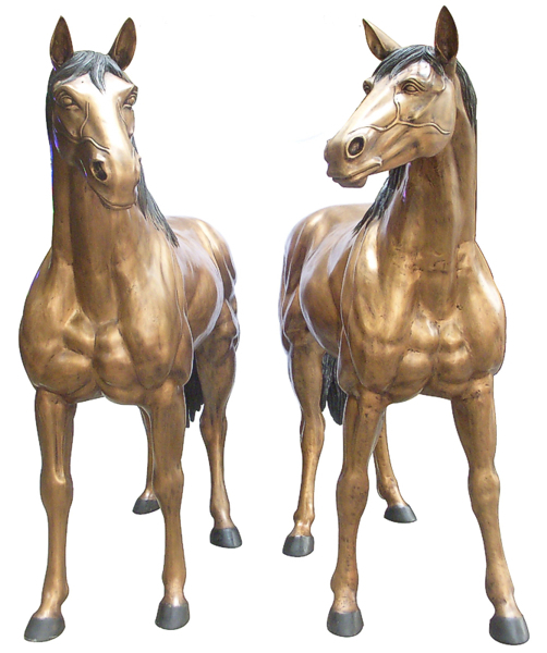 Pair Left & Right Bronze Horse Statues