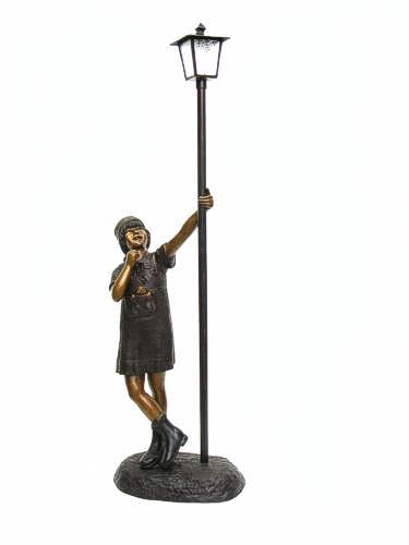 Bronze Girl Lamp Post Statue