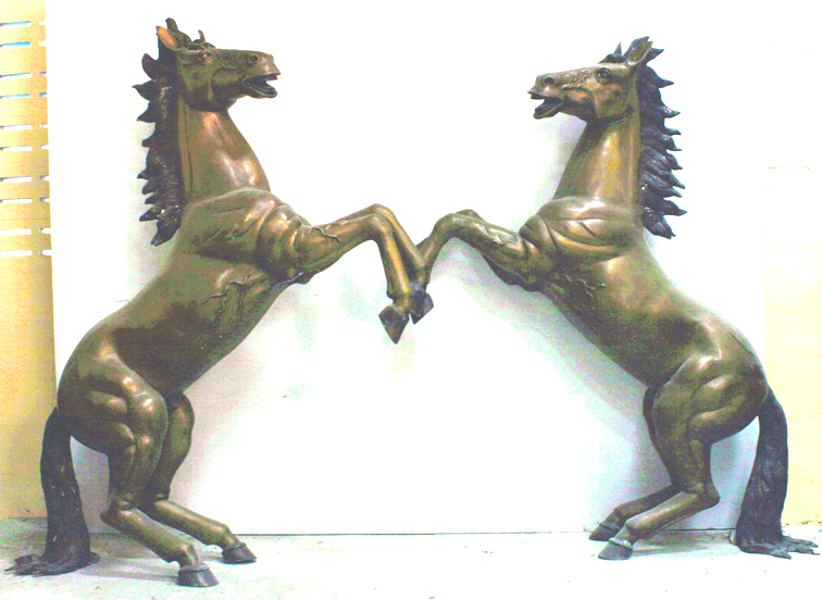 Dueling Bronze Horse Statues