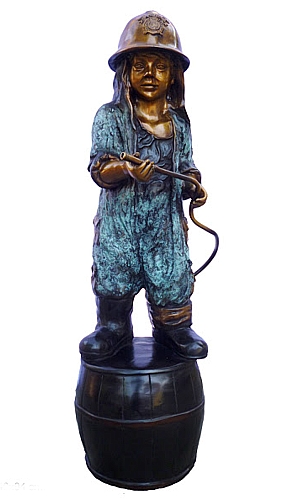 Bronze Child Firefighter Fountain Statue - DK 2580