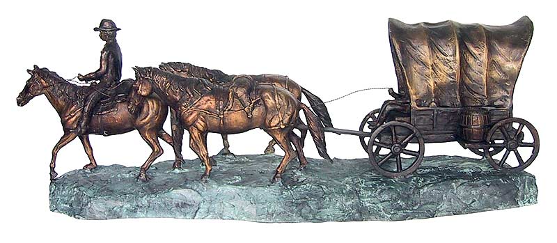 Western Horse & Wagon Bronze Statue (2021 PRICE) - DD E-234