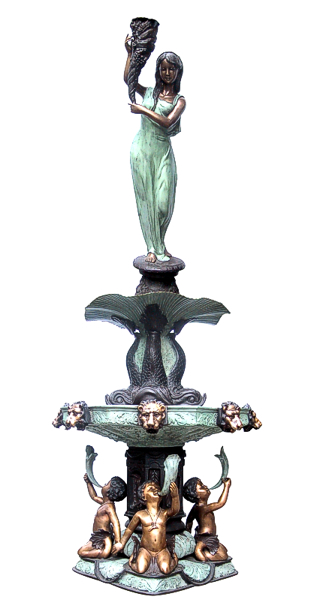Lady, Horn of Plenty & Children Bronze Fountain - DK 1764