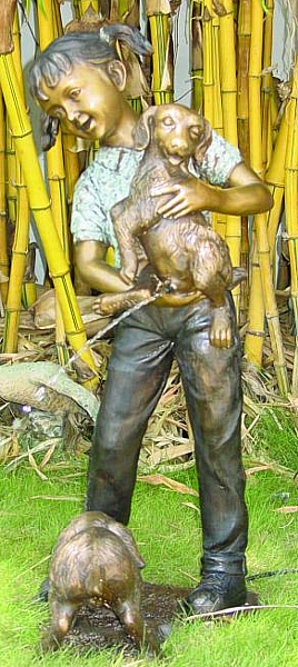 Bronze Girl & Dog Statue - KT P-639