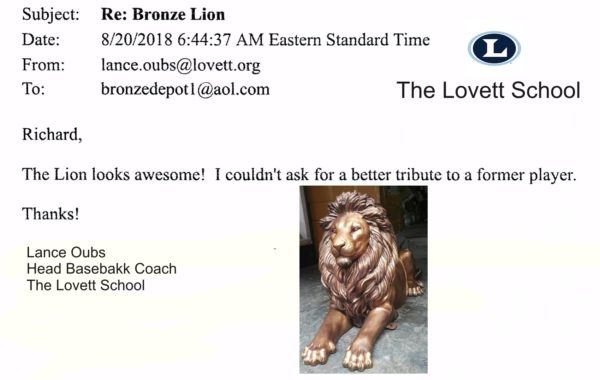 ***Bronze Lion Mascot*** Lovett School Reference