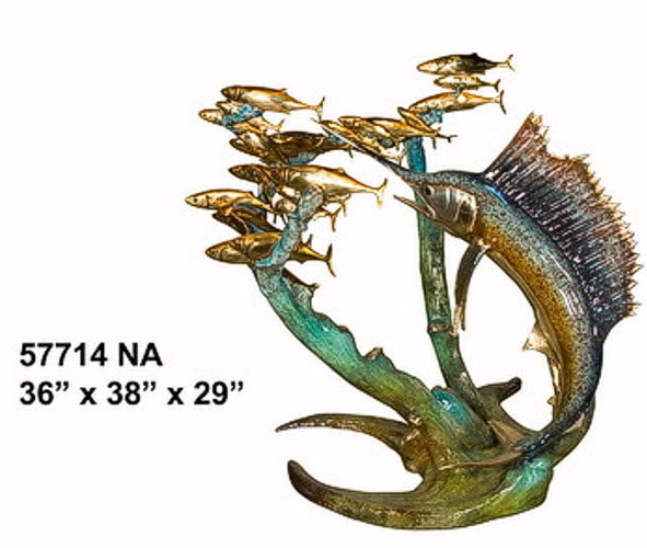 Sailfish Chasing Bait Fish Bronze Statue (2021 Price) - AF 57714NA-S