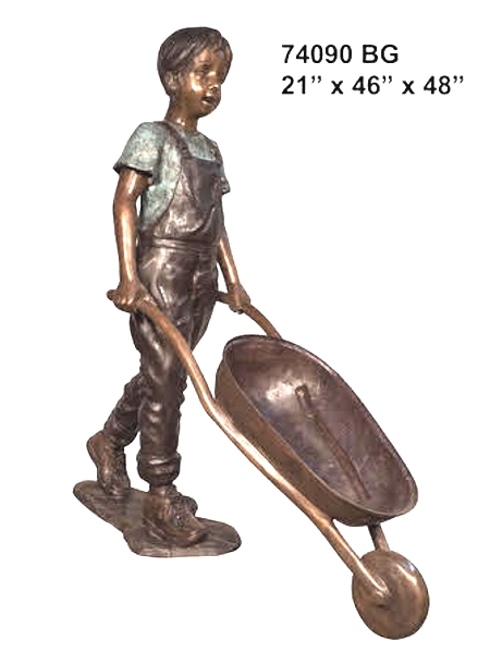 Bronze Boy Wheelbarrow Statues - AF 74090BG