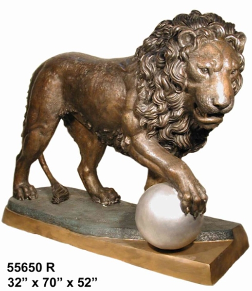 Bronze Lion Pawing Ball Statue (L & R)