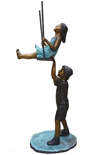 Bronze Girl Boy Swing Statues