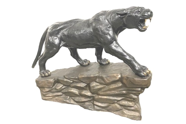 Bronze Growling Black Panther on Rock Statue - ASB 963