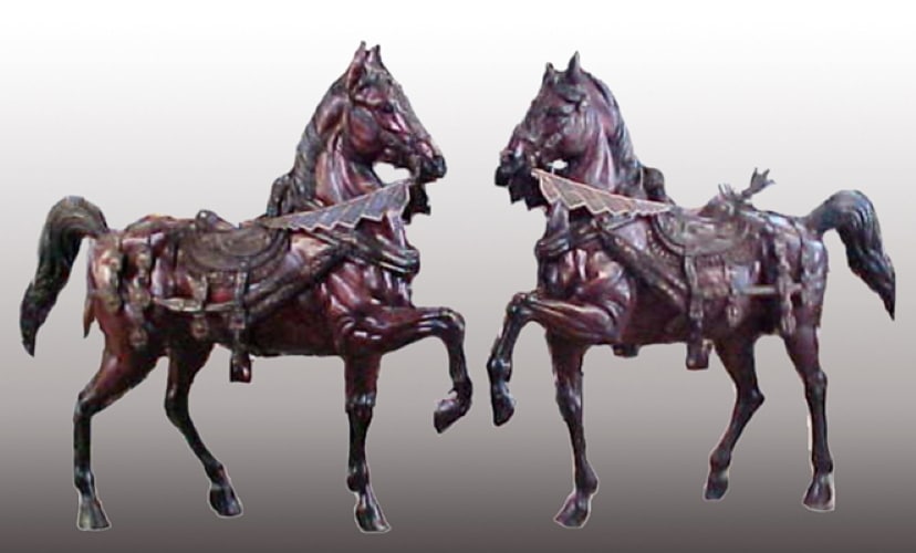 Life-Sized Bronze Warrior Horse Statues - PA 1073 A & B (L&R)