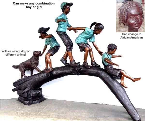 Bronze children & dog on a tree stump statue (2021 Price)